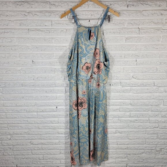 Lily by Firmiana Womens Dress 1XL Plus Maxi Sheath Blue Floral Slip FLO101E - Picture 6 of 11